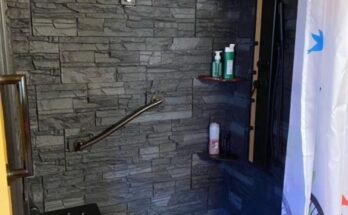 bathroom faux stone accent wall